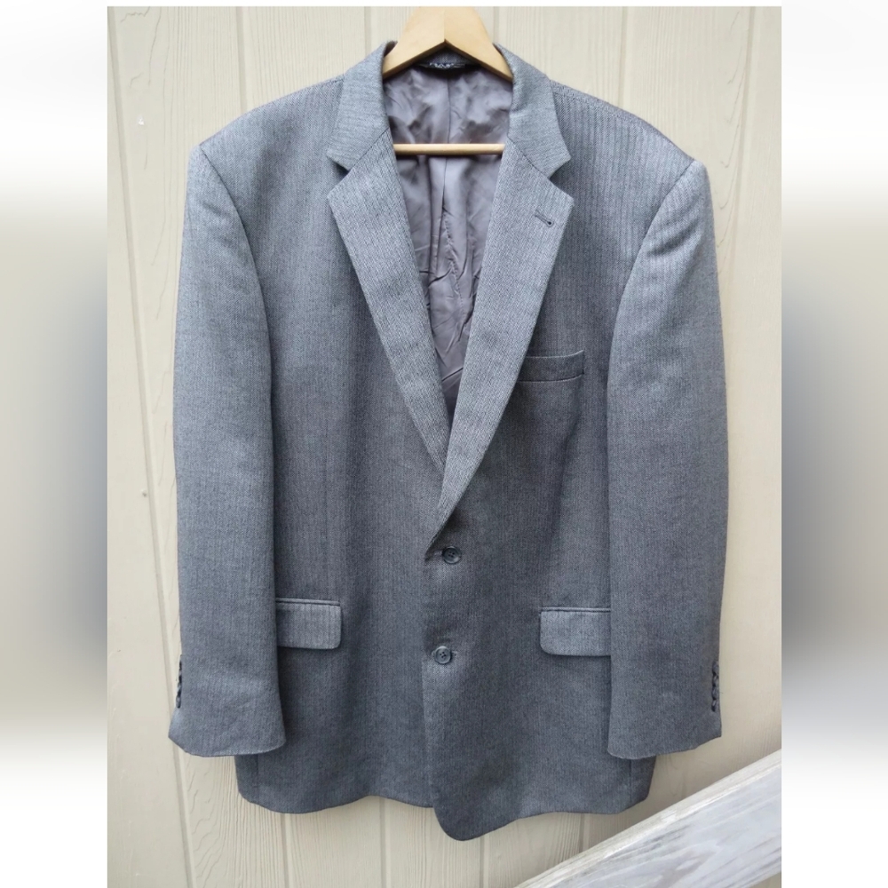 Jos A Bank Signature 48R Silk & Camel Hair Gray Herringbone 2Btn Blazer Jacket